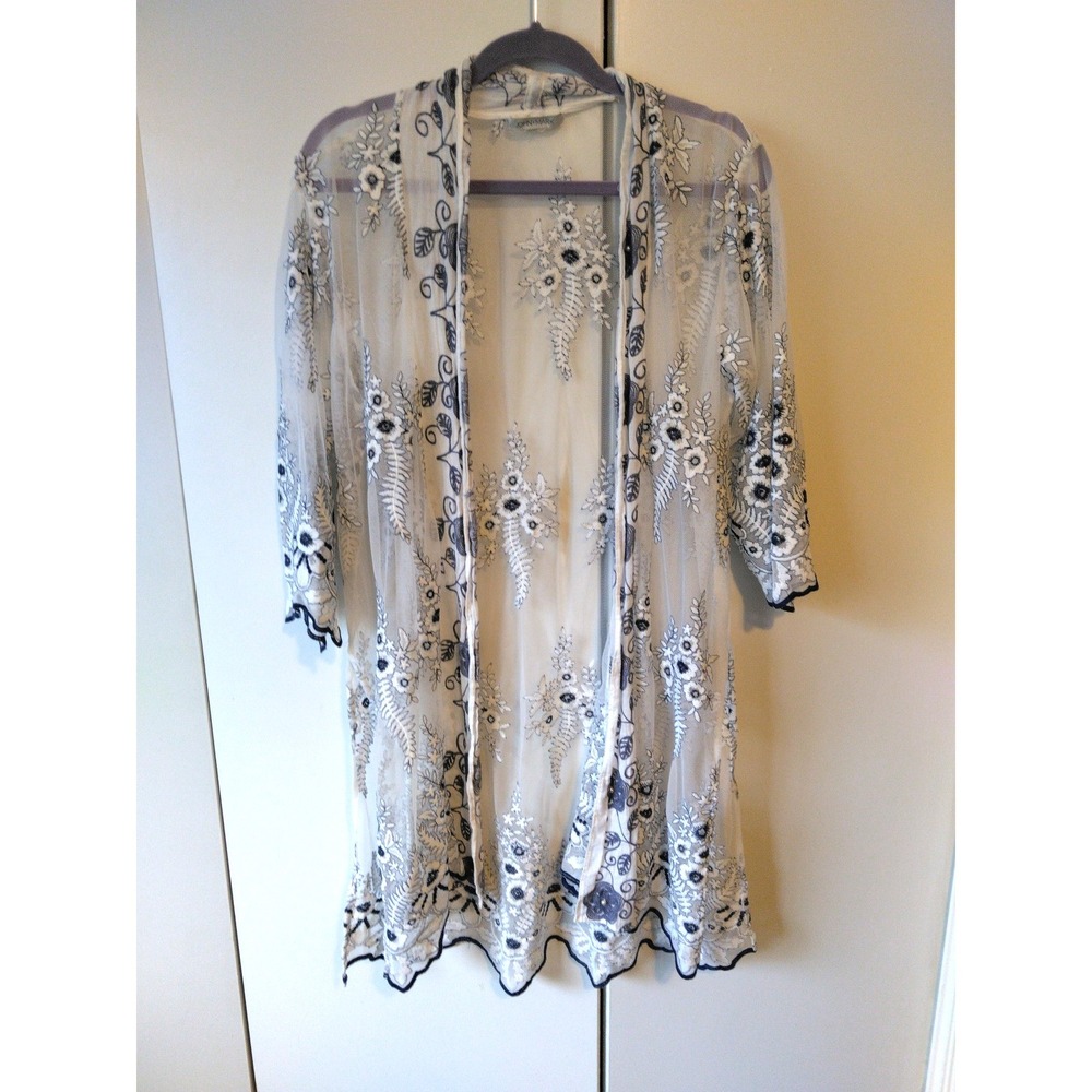 John Mark Women Mesh Floral Embroidered  Duster Size L Boho Feminine Festival